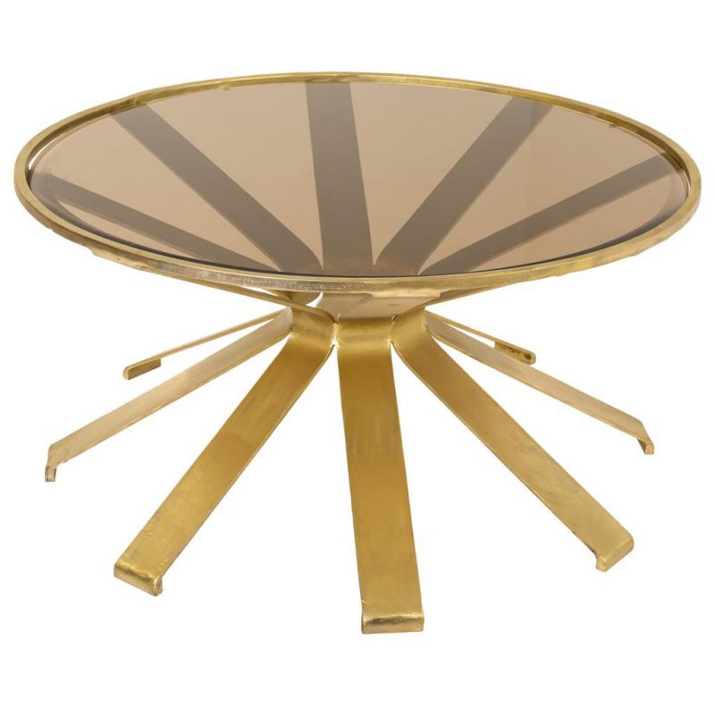 mesa auxiliar de cristal y metal dorado